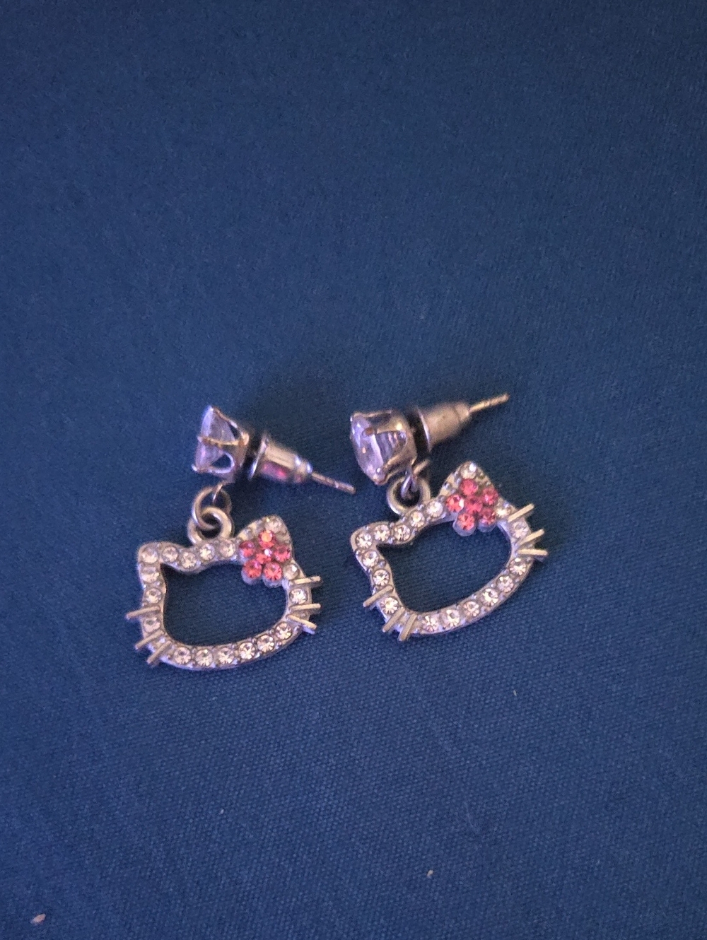 Hello Kitty Silver-Tone Crystal Outline Earrings with Pink Bow Accents